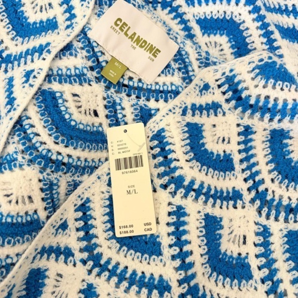 NWT!! Anthropologie CELANDINE Crochet Long Sleeve Mini Kaftan Cover-Up Mini M/L - Picture 13 of 16